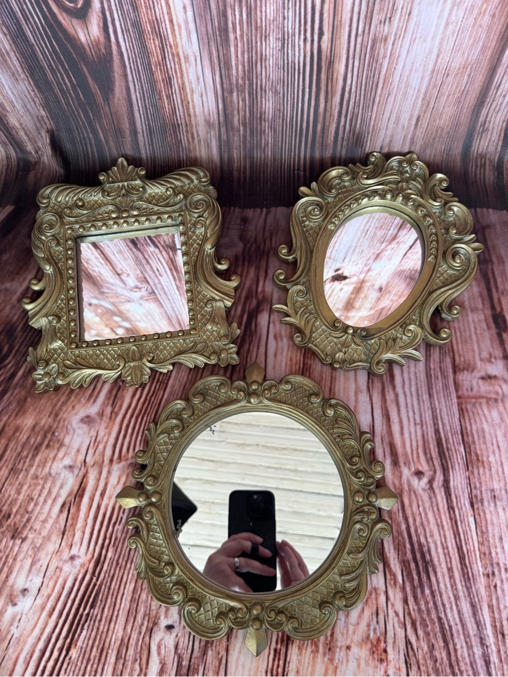 3 Gold Resin Ornate Mirrors